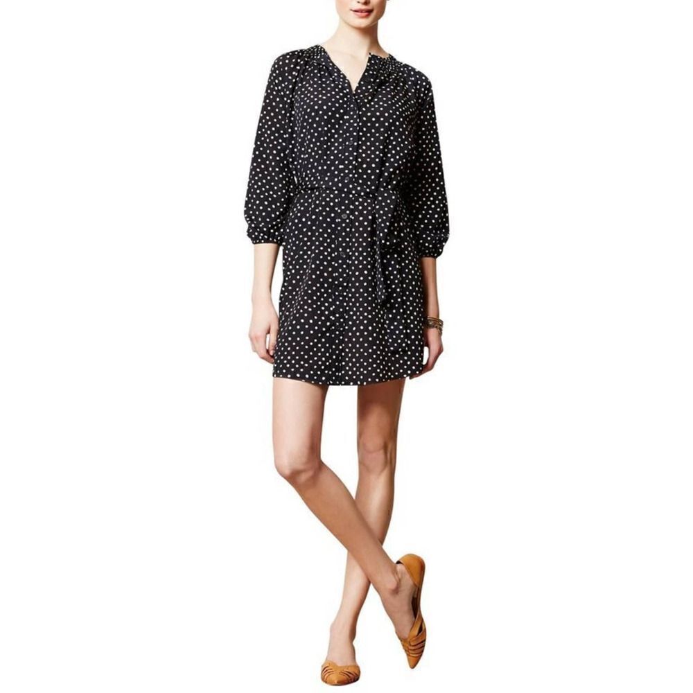 Anthropologie Maeve Navy Blue and White Polka Dot Dress